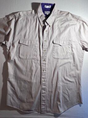 CHAPEL‎ HILL COTTON CLUB beige button up shirt 100% cotton short sleeve Mens XL